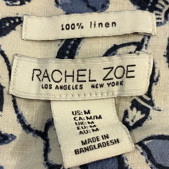 Nwot Rachel Zoe Floral Linen Button Shirt Top M High Low Hem Coastal Grandma - Picture 3 of 7